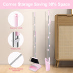 BSKLIN Broom and Dustpan Set House Brooms for Sweeping Indoor Collapsible Broom and Dust Pan Combo for Home Office Kitchen Lobby Floor Pet Hair (Pink)