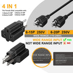 [3Pack] 4-in-1 15 Amp Household AC Plug to 20 Amp T Blade Adapter,5-15P to 5-20R,5-15P to 6-15R,5-15P to 6-20R, 4 in 1 AC Power Adapter,15A 125V to 20A 250V Adapter