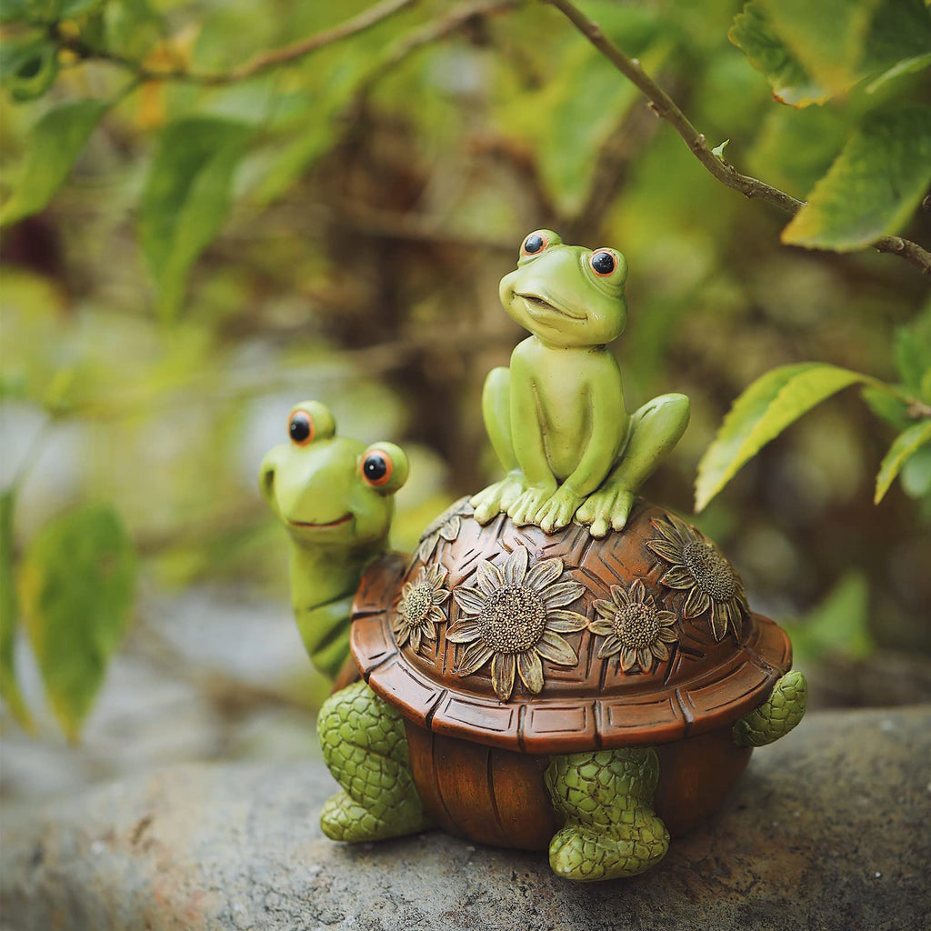 Cmrweio Frog Garden Statues Outdoor Decor, Resin Turtle Frogs Garden Animal Statue Waterproof, Outside Frog Figurines for Yard Patio Lawn Decorations Gardening Gifts for Women