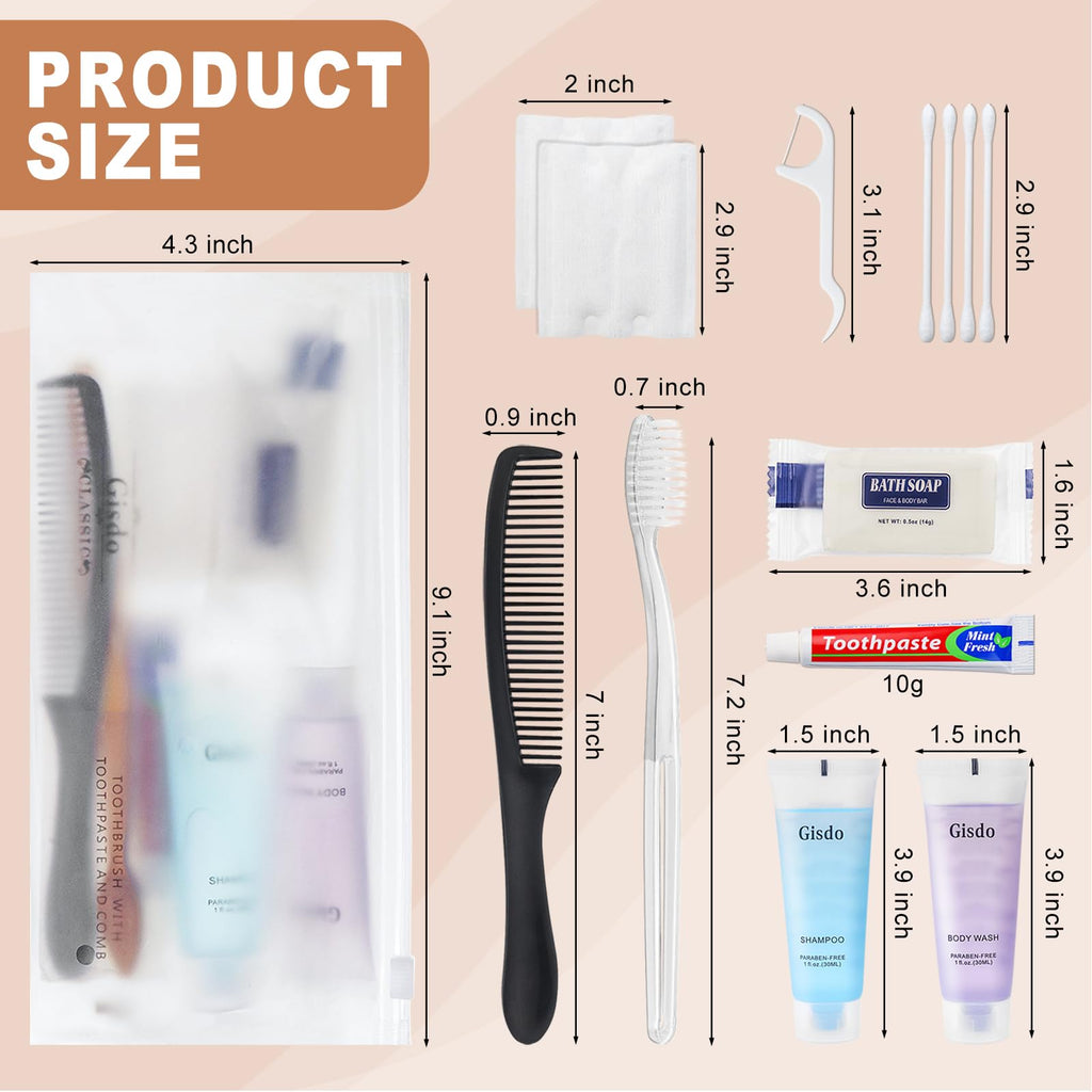 Gisdo 50-Pack Toiletry Kits - Personal Hygiene & Travel Kit for Men, Women & Charity - Disposable, Bulk Homeless Care Package Supplies