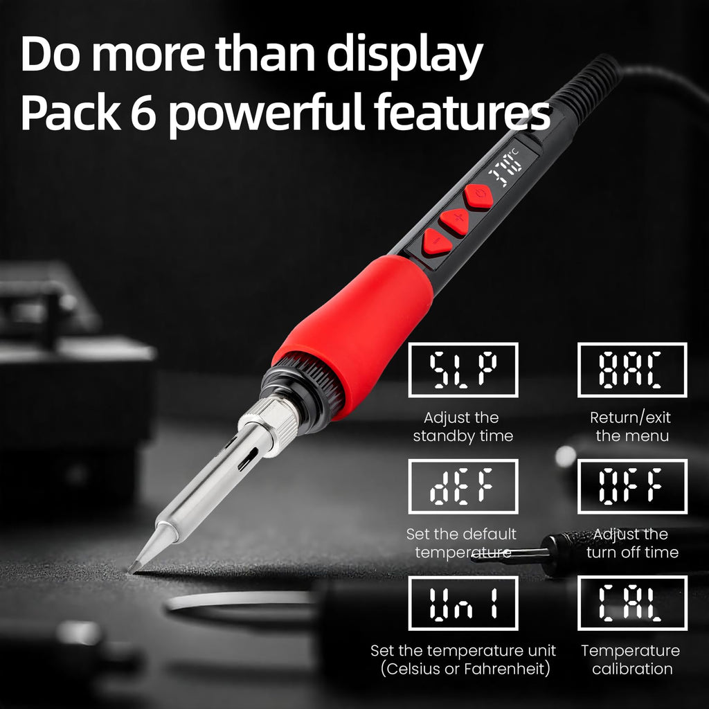 Soldering Iron Kit, 60W LED Display Digital Solder Pen, 5 Replaceable Tips, 21-in-1 Fast Heating with Solder Wire, Stand, Desoldering Pump, for Electronics Repair Hobby DIY 120V US Plug from Plusivo