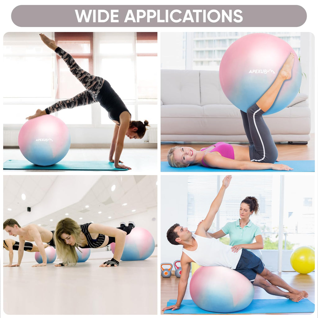 APEXUP Yoga Ball Exercise Ball, Heavy Duty Gym Ball for Fitness, Balance, Core Workout, Physical Therapy (S (15"~18") 45cm, Blue Pink)