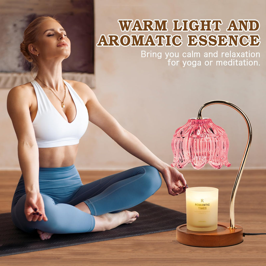 Funistree Flower Candle Warmer Lamp with Timer, Dimmable Candle Lamp Warmer, Christmas Birthday Gifts for Women Mom Her, Housewarming Home Decor, Lotus Wax Warmer for Yankee Candles - Pink Lily