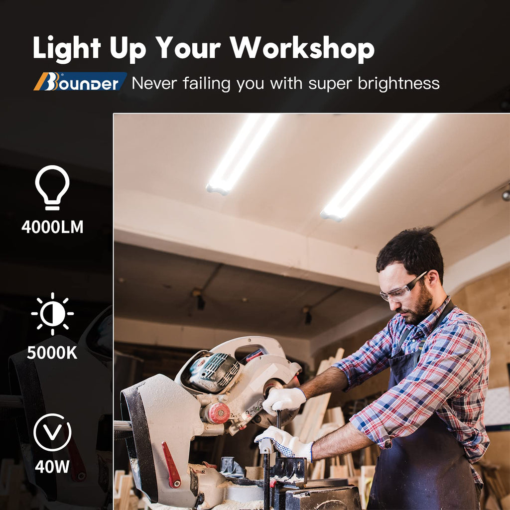 BBOUNDER 10 Pack Linkable LED Utility Shop Light, 4 FT Integrated Fixture for Garage, 40W Equivalent 250W, 5000K Daylight, Surface + Suspension Mount, Florescent Light Fixture Replacement, White