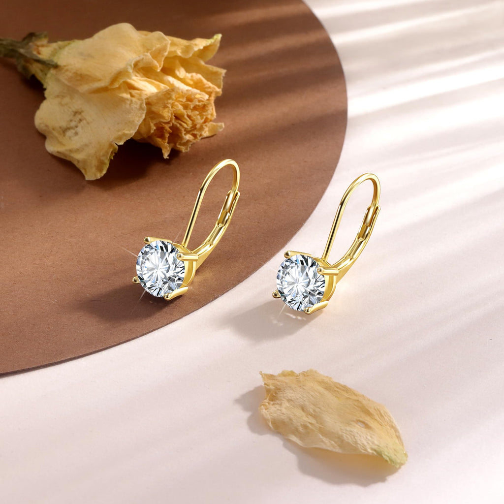 1.0ct Moissanite Gold Dangle Earrings for Women Drop Leverback Earrings