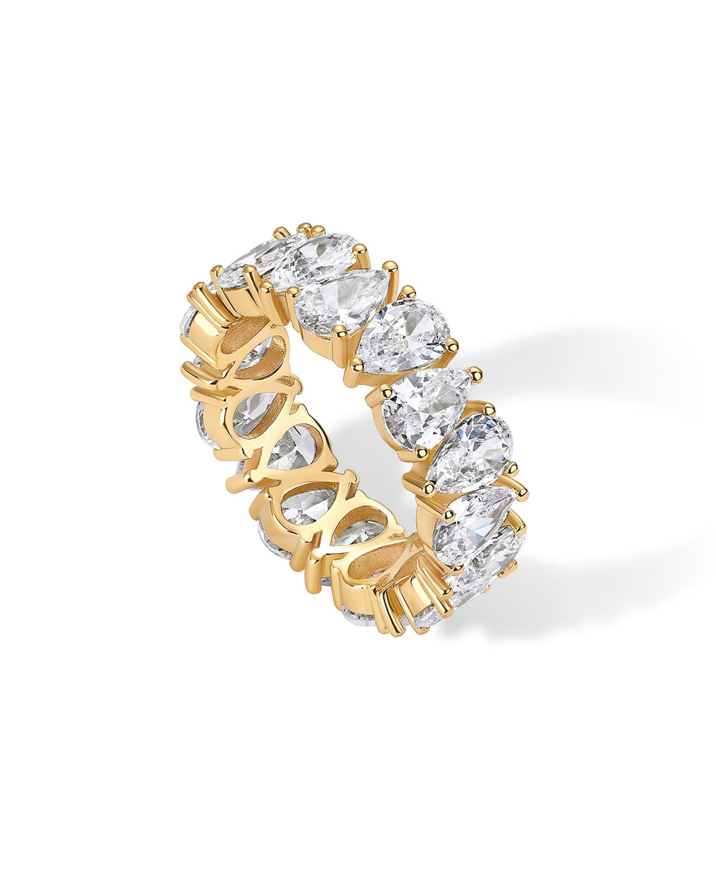 PAVOI 14K Yellow Gold Plated Pear Love Eternity Rings