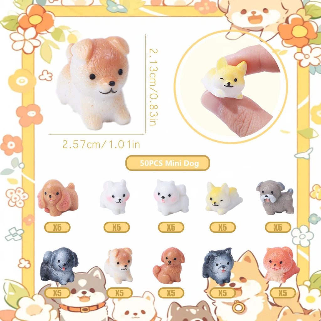 dsooldre 50 Pcs Mini Dog Figurines Miniature Resin Animals in Bulk Little Puppy Toys Dog Cake Decorations for DIY Moss Landscape Garden Ornament Birthday Party Home Decors