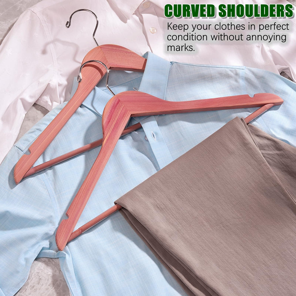 Amber Home 30 Pack American Red Cedar Hangers, Smooth Finish Wood Coat Hangers for Suit Shirt, Aromatic Cedar Clothes Hangers with Swivel Hook & Notches for Dress, Jacket, Pants