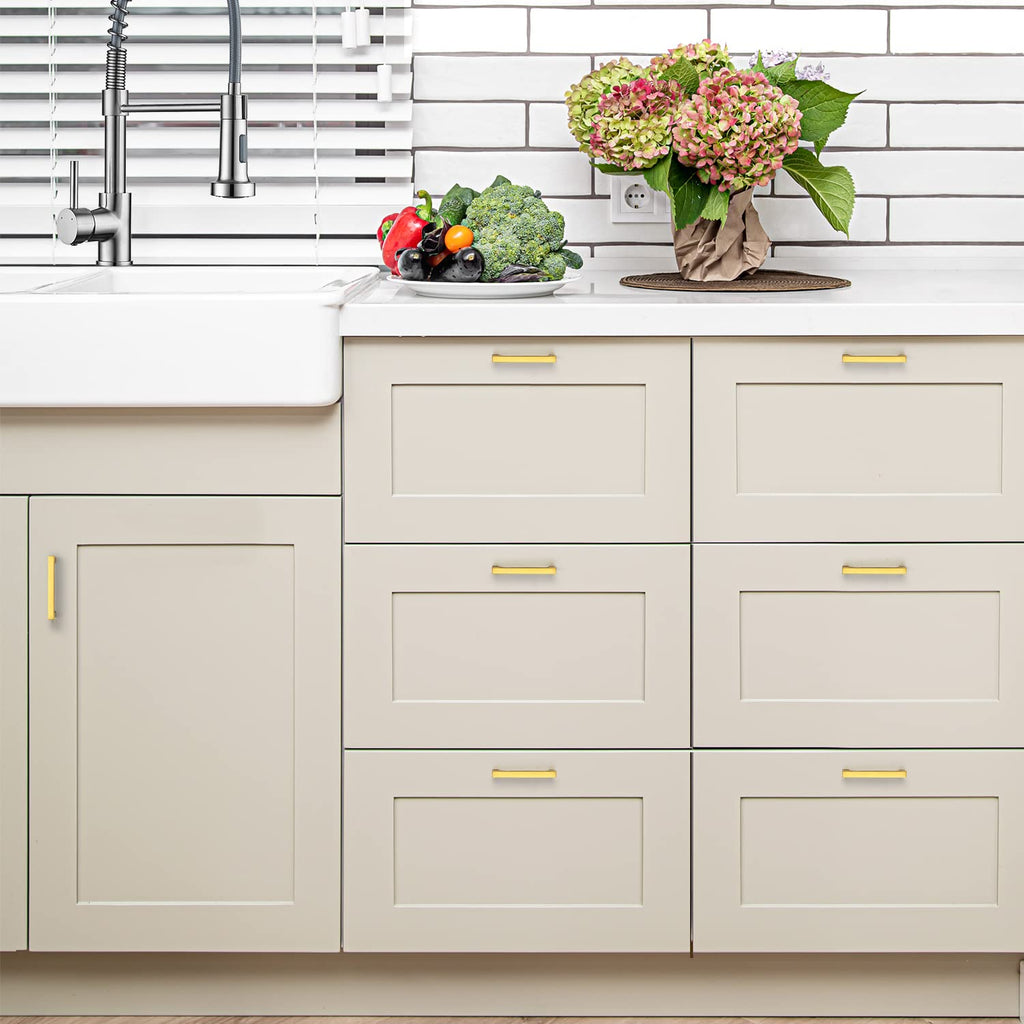 Ravinte 15 Pack Solid 3-1/2 Inch Square Cabinet Handles - Brushed Brass Drawer Pulls - Kitchen Hardware and Handles