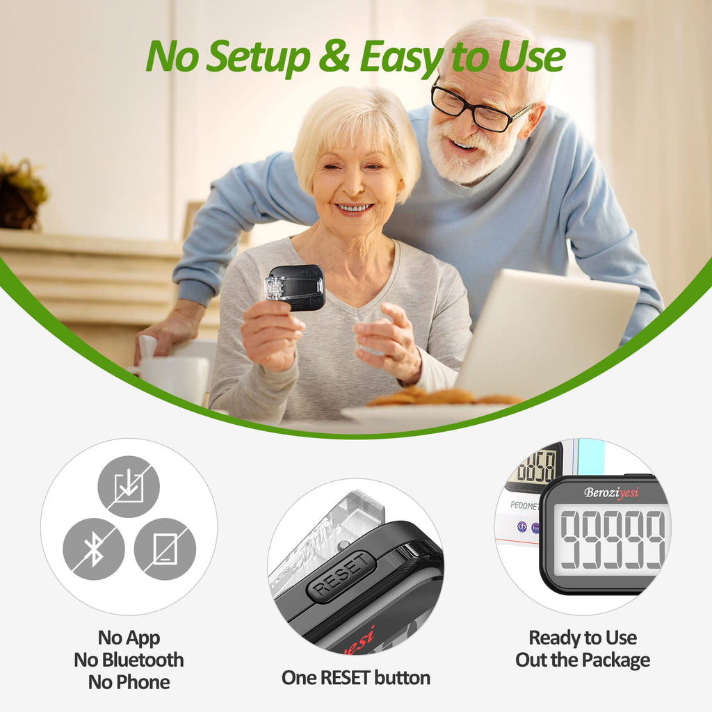 3D Pedometer for Walking, Simple Step Counter for Walking with Removable Clip and Lanyard, Accurate Pedometers for Steps, Step Tracker with Large Display for Men Women and Kids