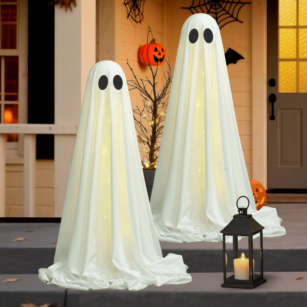 2packs Halloween Decorations Outdoor,Halloweens Party Decoration Indoor,Light Up Spooky Ghost with Remote Control String Lights,Halloween-Ghost for Yards Porches Gardens Lawn