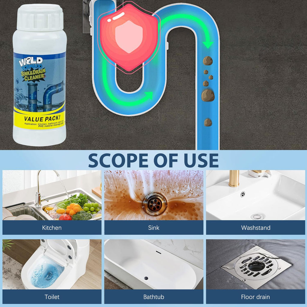 4Pcs Wild Tornado Pipe Dredge, Powerful Sink and Drain Cleaner Powder, Quick Foaming Drain Cleaner for Kitchen, Bathroom & Toilet Pipes