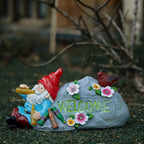 Elegondrar Funny Garden Gnomes Statue with Welcome, Solar Outdoor Gnomes Decorations for Yard, Patio, Lawn, Christmas Birthday Housewaming Gifts, for Dad, Men, Husband, Grandpa, 11.8 Inch, Resin