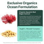 Organics Ocean Better Calcium - Organic Red Algae Calcium with Vitamin D3 and K2 Supplements - Supports Bone Structure, Joint Comfort & Encourages Healthy Aging - Plant-Based, Non-GMO - 1 Pack