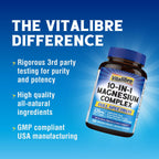 Vitalibre 10 in 1 Magnesium Complex, 420mg Elemental Magnesium | Ultra Strength, Max Absorption | Chelated Magnesium Supplement for Nerves, Bone & Heart Health | Non-GMO, 120 Vegan Capsules