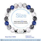 Howlite Natural Gemstone Bracelet for Men, Map Gemstone and Blue Vein Gemstone for Teens Gifts, 10MM Men's Elastic Adjustable Beaded Bracelets for Men, Handcrafted Gifts For Anniversary,Christmas.