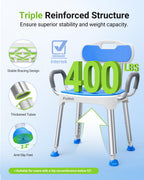 Widened Shower Chair for Inside Shower with Padded Back & Arms,400 lbs Heavy Duty & Adjustable Shower Chair for Elderly and Disabled, Non-Slip Shower Seat, Bath Chair for Tub