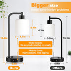 Set of 2 Industrial Touch Control Table Lamps with 2 USB Ports and AC Outlet - 3-Way Dimmable Black Bedside Lamp Nightstand Desk Lamps for Bedroom Living Room, Opal Glass Shade & 2 LED Bulbs Included