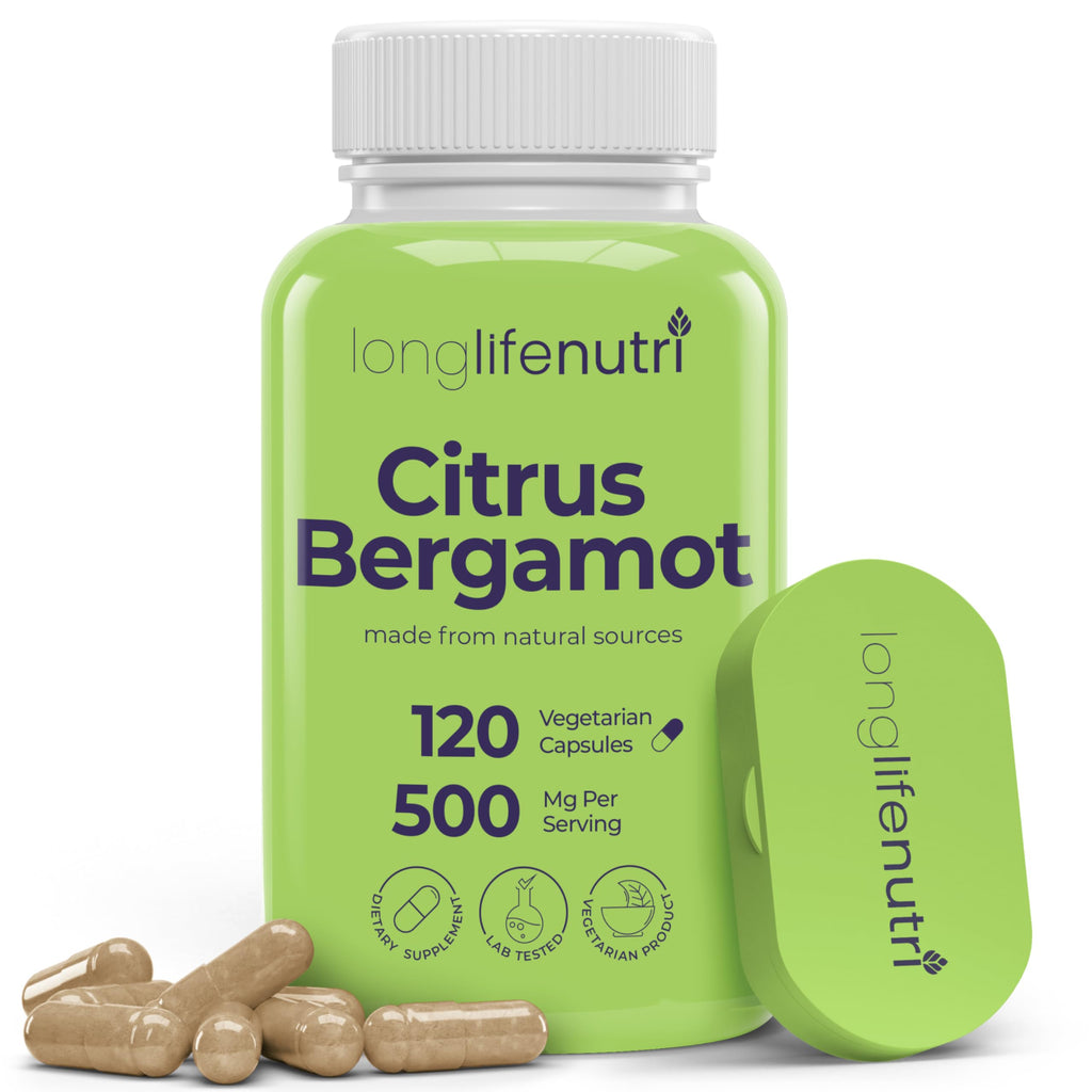 LongLifeNutri Citrus Bergamot Extract 500mg - 120 Vegetarian Capsules, 40% Polyphenolic Flavanones, 4-Month Supply, Plant-Based Anti-Oxidant, Tested, Made in USA