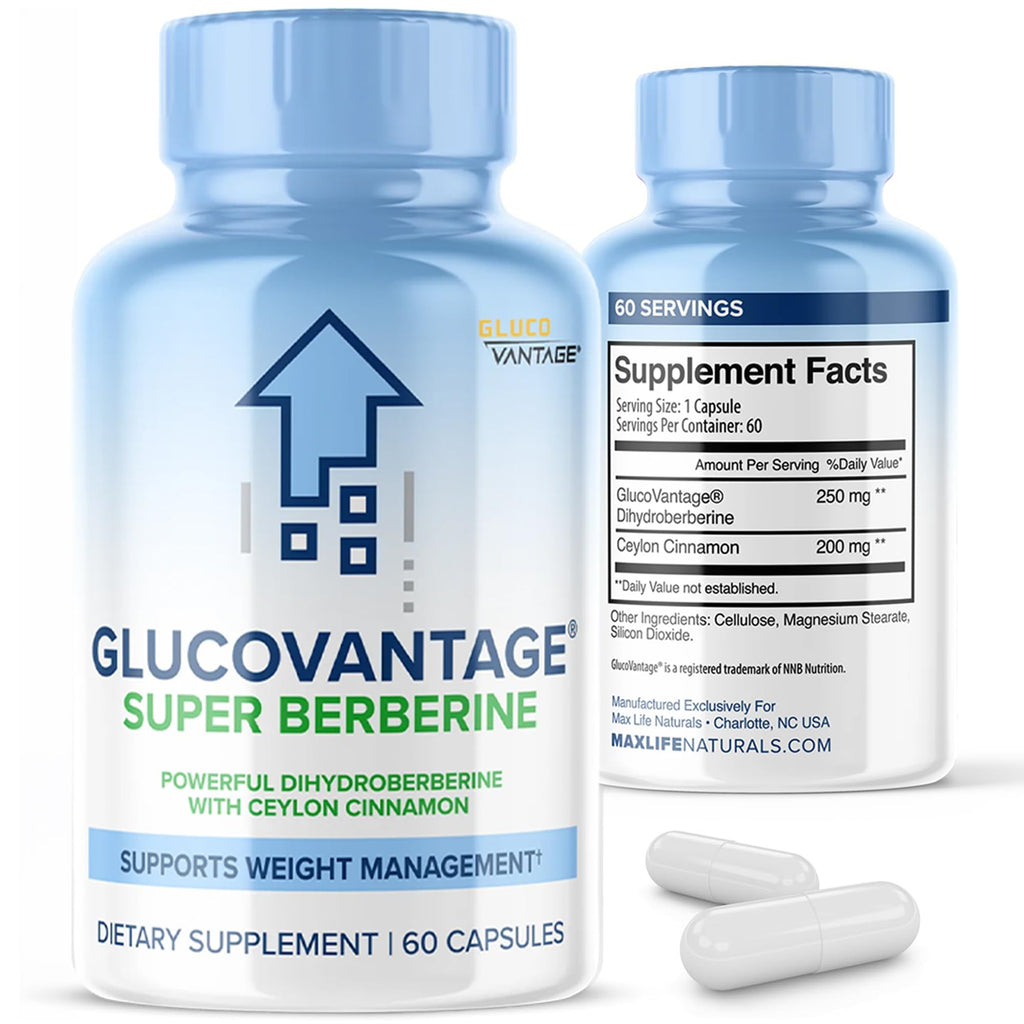MAXLIFE NATURALS Dihydroberberine Glucovantage ® Super Berberine 250mg + Ceylon Cinnamon 200mg 60 Capsules – Cardiovascular & GLP-1 Health Supplement Patented Gluco Vantage