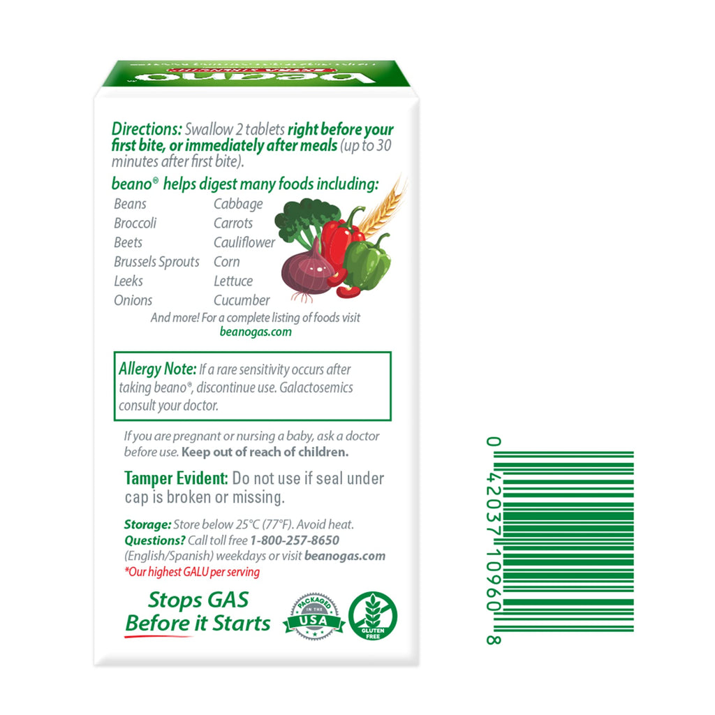 Beano Digestive Enzyme, Preventive Gas Relief for Adults, Helps Prevent Gas & Bloating, 150 Tablets