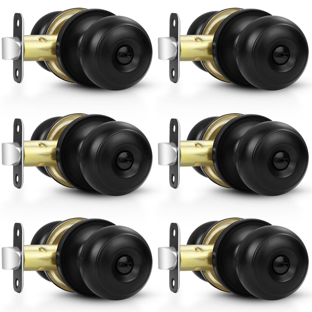 Estmoon 6 Pack Door Knobs, Matte Black Privacy Door Knob with Lock, Keyless Door Handle with Lock for Bedrooms/Bathrooms