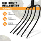 KOLEIYA 5-Tine Pitchfork for Gardening, 57-Inch Heavy Duty Garden Fork with Orange Fiberglass Handle for Compost, Mulch and Manure