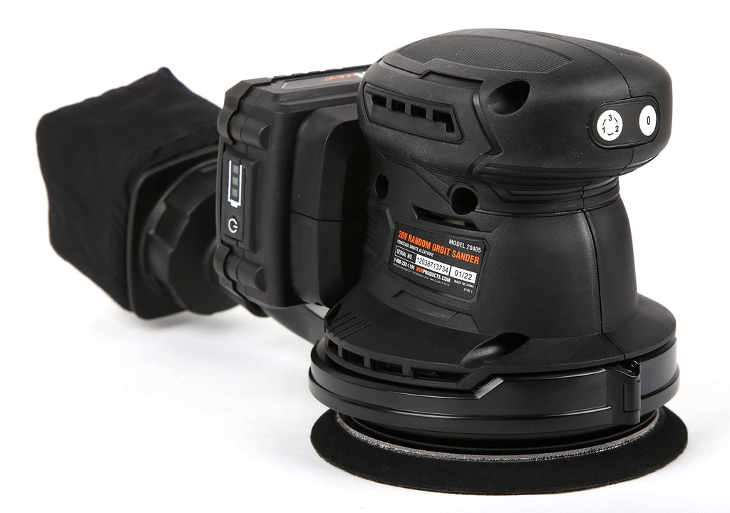 WEN Cordless Orbital Sander, Brushless with 5-Inch Random Orbit Pad, 20V Max 2.0 Ah Lithium-Ion Battery and Charger (20405),Black