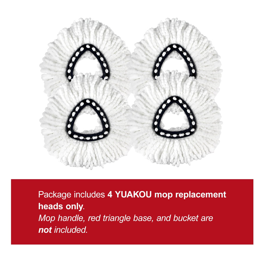 YUAKOU 4-Pack Mop Replacement Heads For Ocedar Mop Replace Head EasyWrin Spin Mop Heads Replacements, White Microfiber, Floor, Wall