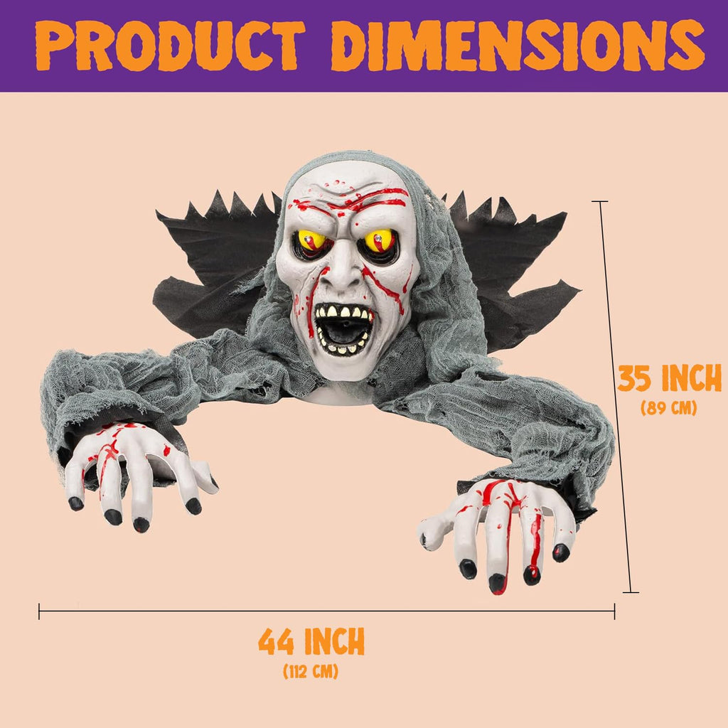 JOYIN Halloween Decorations Outdoor Light-Up Zombie Groundbreaker with bloodstain and Creepy Sound for Halloween Outside Decor Lawn Yard Patio Graveyard Decoration, Haunted House Prop