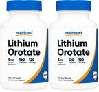 Nutricost Lithium Orotate 5mg, 120 Capsules - Veggie Caps, Non-GMO, Gluten Free (Pack of 2)