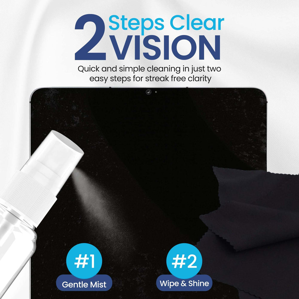 Purity Eyeglass Lens Cleaner Spray Kit - 3 x 8oz Lens Cleaner Spray Bottle + 2 Microfiber Cloth for Cleaning - Safe for All Lenses (AR Coated Included), Eyeglasses and Screens