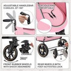MoNiBloom Pet Stroller for Large Dogs or Multiple Dogs Cats with Adjustable Handle, 3-Wheels Dual Entry Portable Dog Carting Easy Folding Pet Wagon Double Dog Stroller up to 55 lbs, Pink