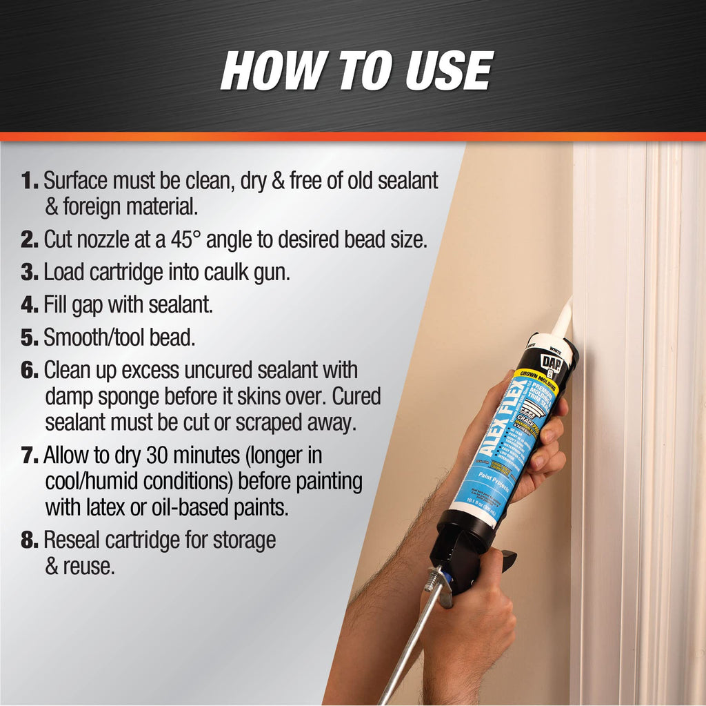 DAP Alex Flex Premium Molding & Trim Siliconized Sealant, White, 10.1 Oz (7079818542)