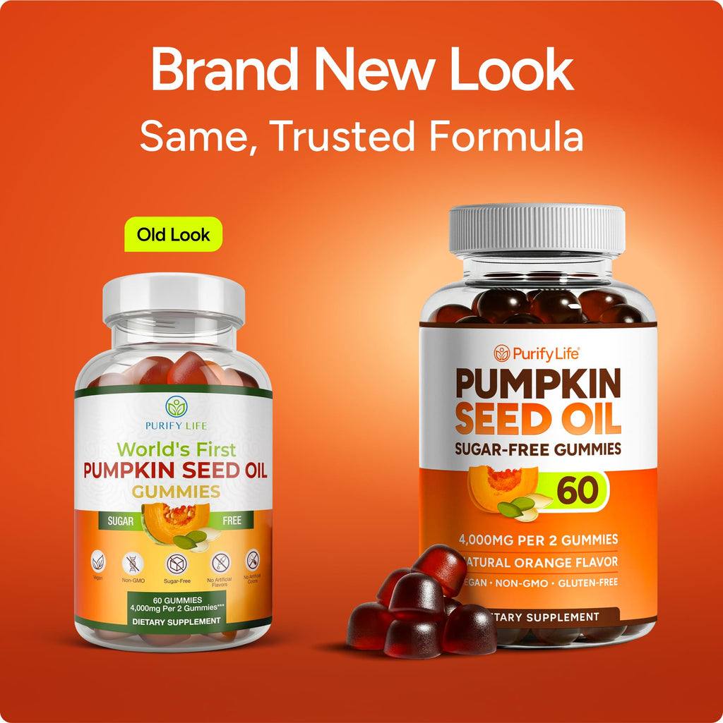 Sugar-Free Pumpkin Seed Oil Gummies (4,000mg/serving) Pumpkin Seed Oil for Hair Growth, Youthful Skin, Prostate Health, Immune & Urinary Tract Support-Natural Source of Essential Fatty Acids-60 Chews