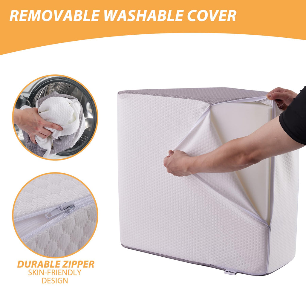 Bedluxe Leg Pillow Elevation Blood Circulation, Wedge Pillow for Legs Swelling, Leg Elevating Wedge Pillow for After Surgery, Foot Knee Pillow for Leg Rest, Sleeping, Memory Foam Top, 8in, White/Grey