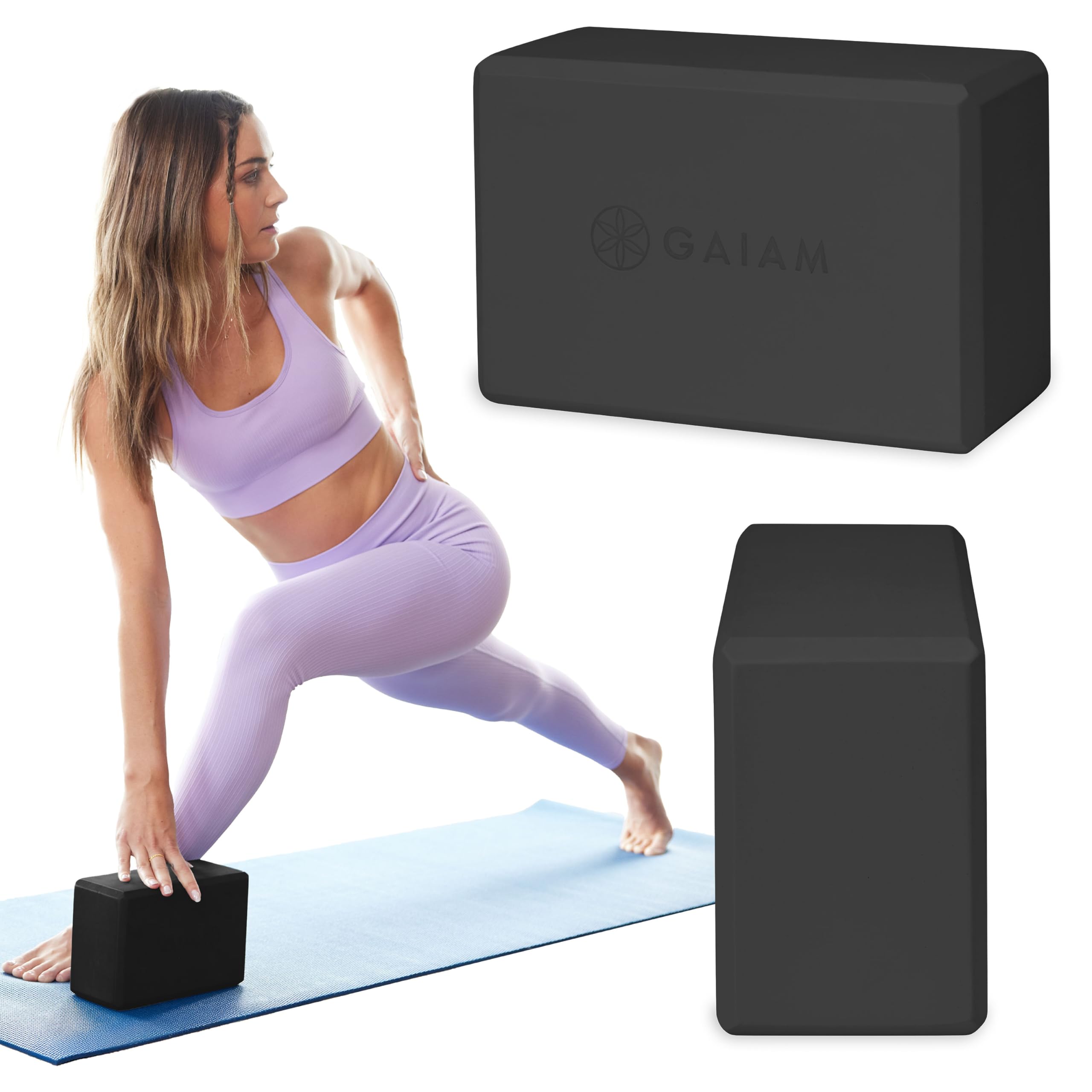 Gaiam Yoga Block - Supportive Latex-Free EVA Foam Soft Non-Slip Surface for Yoga, Pilates, Meditation (Black), 1 EA