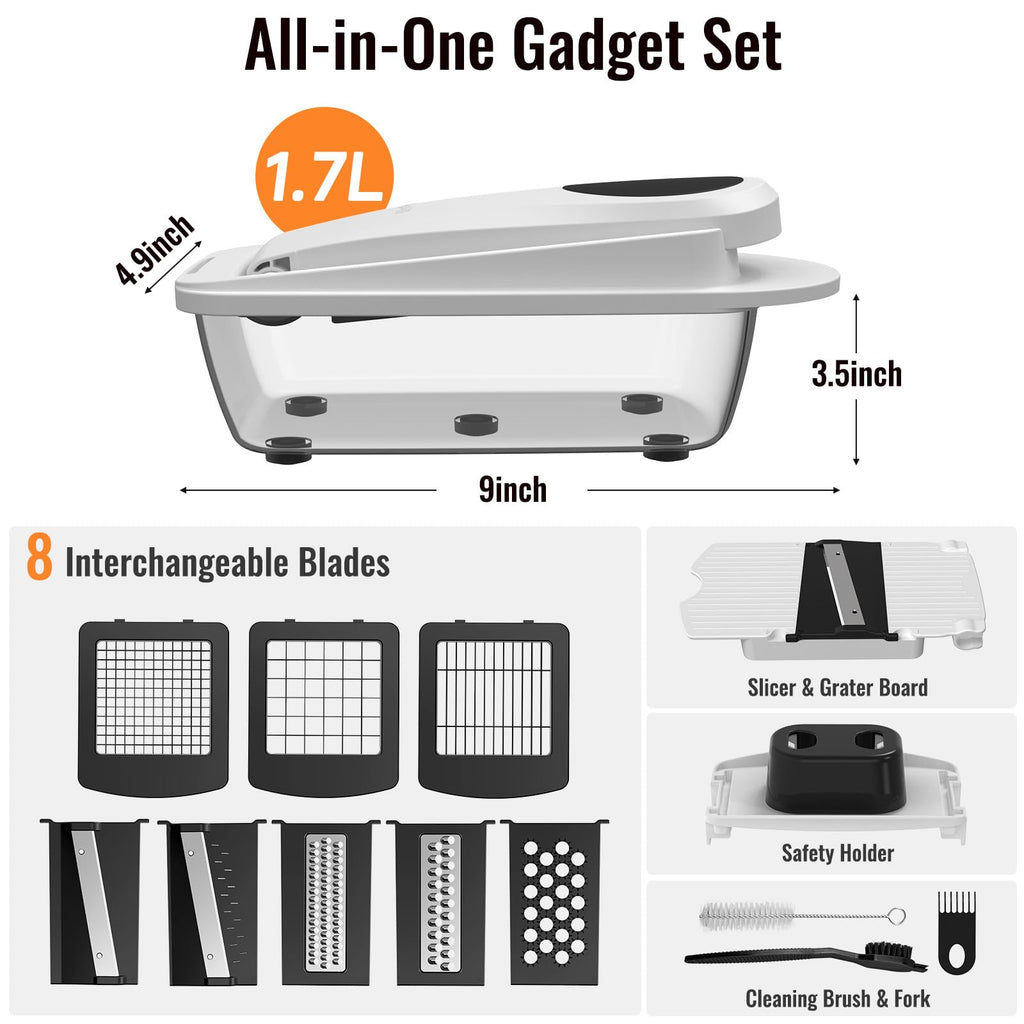 8-Blade Cook Tool & Gadget Sets, Egg Slicer Chopper Grater Set, White