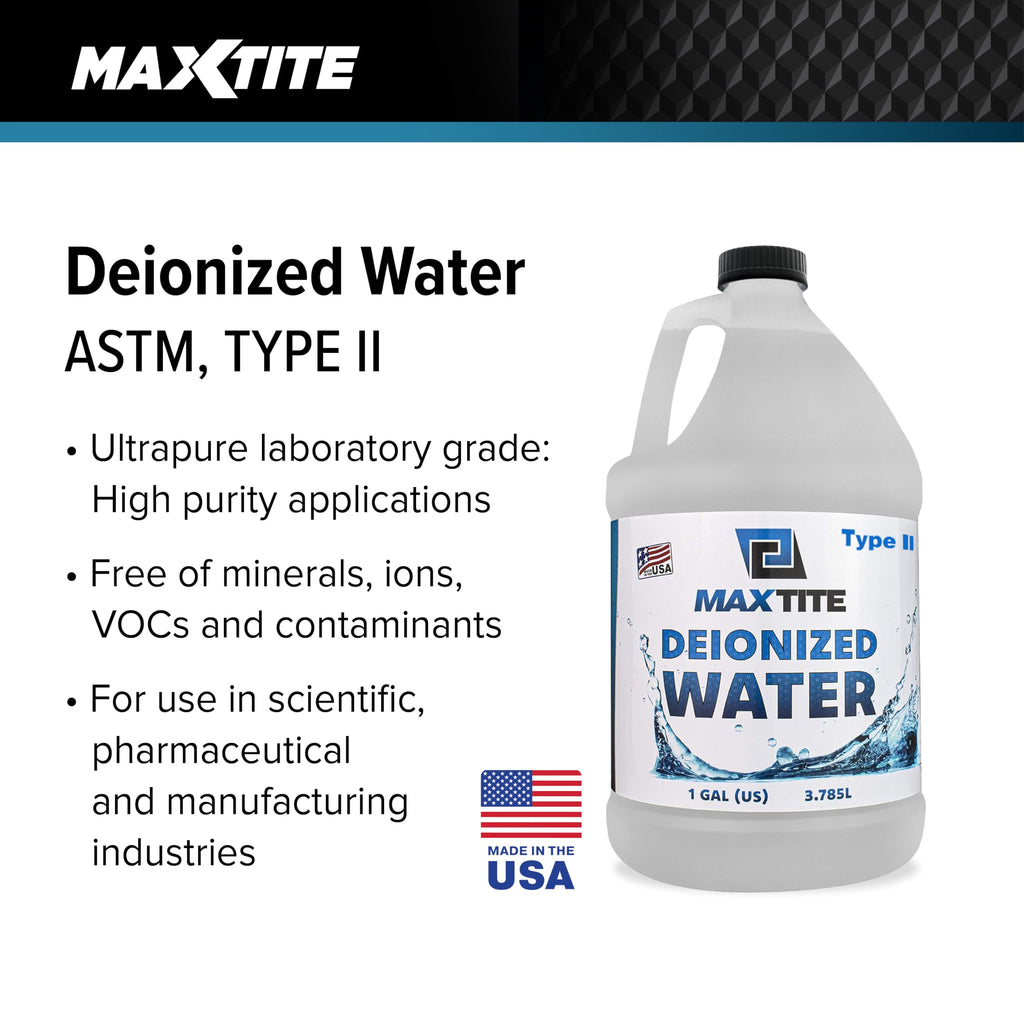 MAXTITE Type II Deionized Water - ASTM/ACS Certified Laboratory Grade (1 Gallon)