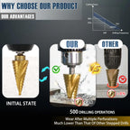 5PCS Titanium Step Drill Bit - 4241 HSS Step Bit with Two Spiral Grooved, 50 Sizes from 3/16" to 1-3/8", Steps Bits for Metal, Aluminum, Wood & Plastic, for Electricians & DIY