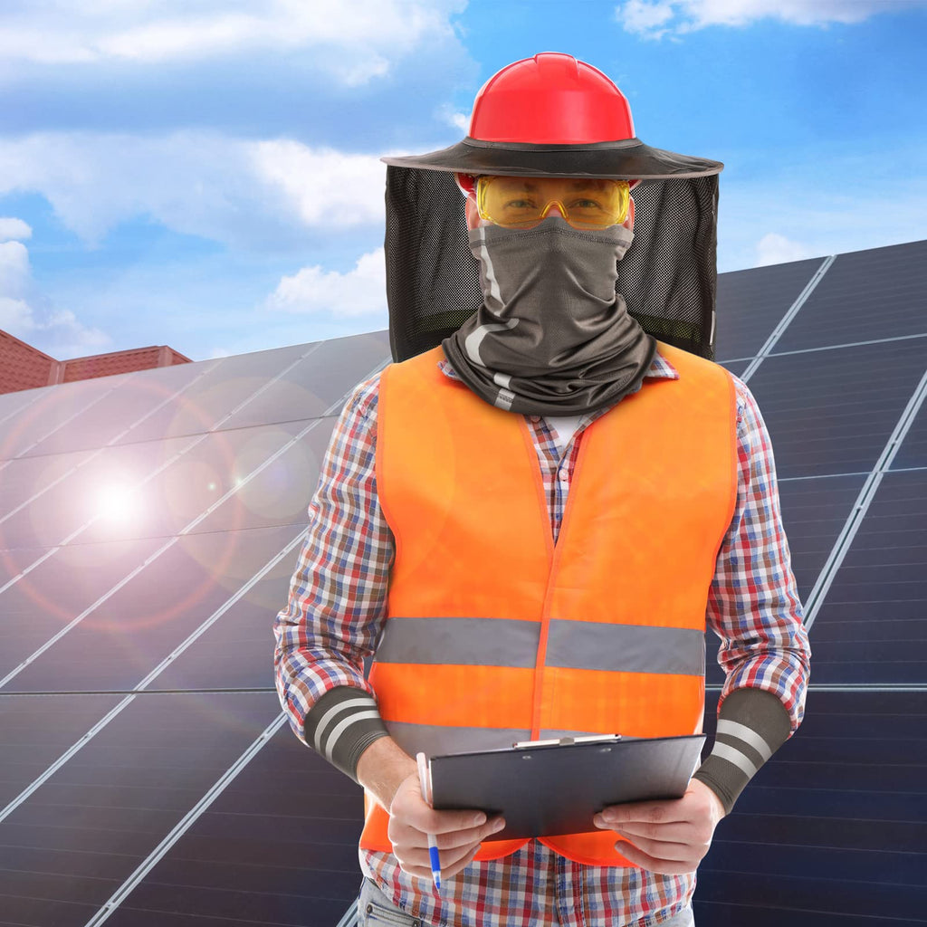 SATINIOR 3 Pcs Sun Hard Hat Neck Protection High Visibility Full Brim Mesh Sun Protection Bandana Headband Arm Sleeves with Reflective Strap for Construction Helmet Hard Hat(Dark Gray)