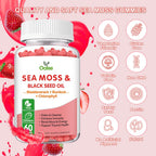 OALSE Sea Moss Gummies for Adults Kids with Chlorophyll, Bladderwrack, Burdock Root, Blck Seed Oil, Vitamin C & D3, Zinc, 8-in-1 Potent Formula Supports Immune System & Boost Energy (1-Pack)