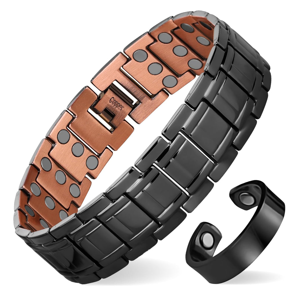 MagEnergy Copper Bracelet for Men-3X Copper Magnetic Bracelets-Ring Set