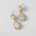 SWEETV Cubic Zirconia Teardrop Bridal Earrings, Rhinestone Dangle Earrings for Wedding Prom Anniversary (Gold)