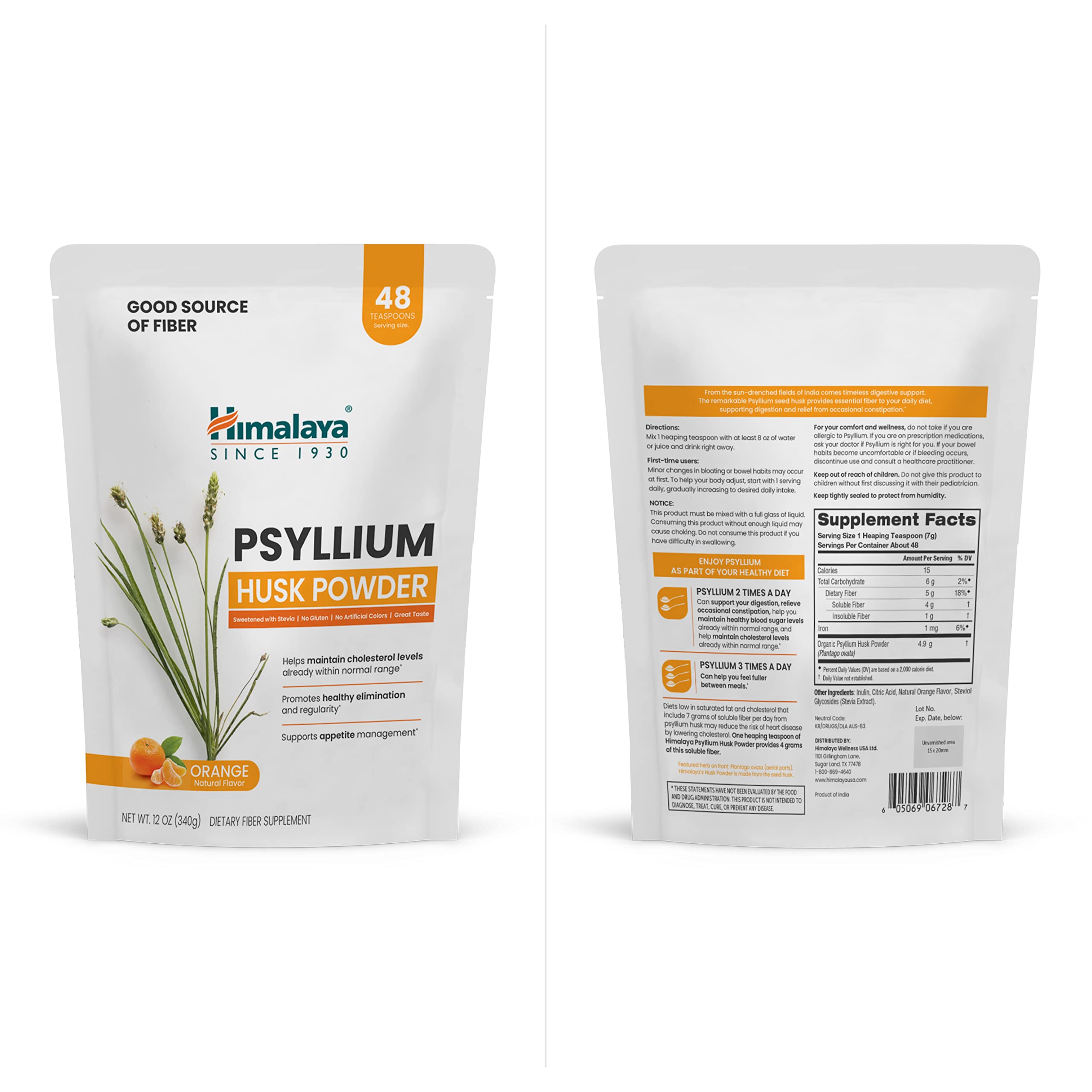 Himalaya Organic Psyllium Husk Powder, Daily Dietary Fiber Supplement, Regularity, Appetite Management, USDA Certified Organic, Non-GMO, No Artificial Colors, Unflavored, 56-Teaspoon Supply, 12 Oz