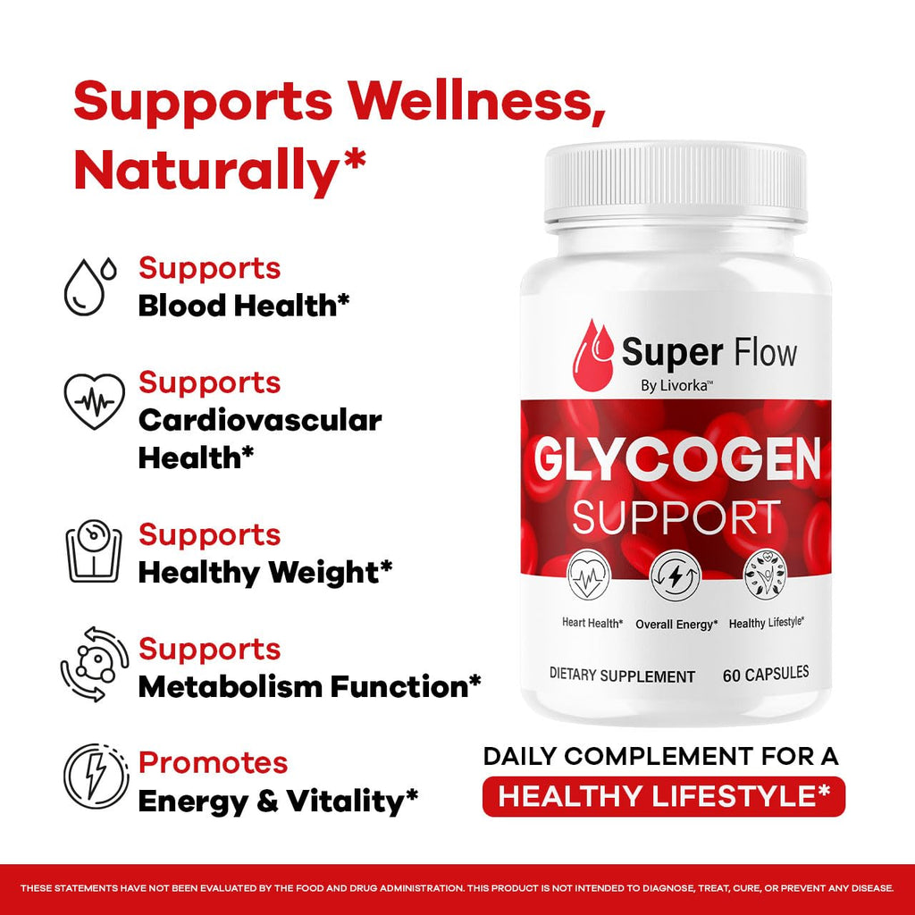 Super Flow Glycogen Capsules - Official SuperFlow Advanced Glycogen Support Pills - Maximum Strength, Natural Formula Vitamins for Overall Health & Wellness Reviews, 60 Capsules for 1 Month