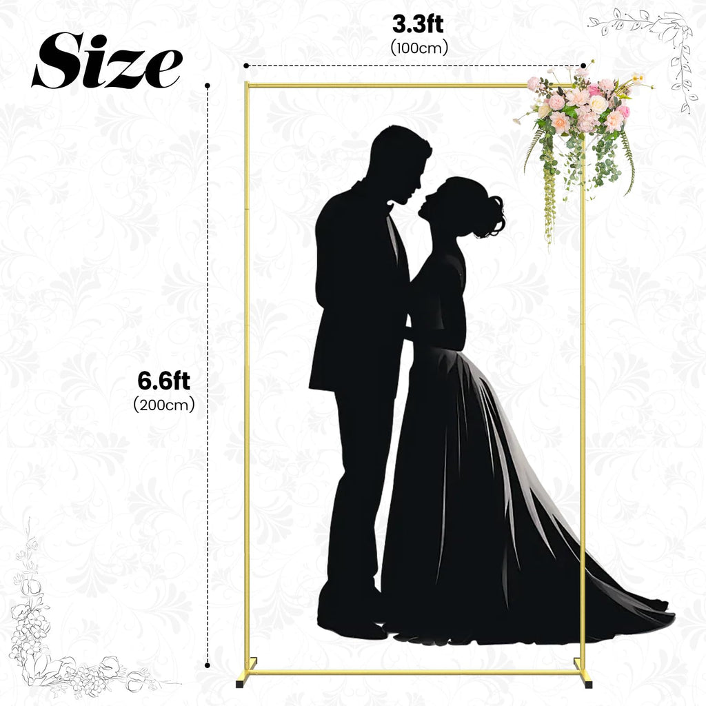 Metal Wedding Arch Backdrop Stand 6.6x3.3 FT Gold Square Balloon Arch Frame for Ceremony Party Birthday Bridal Baby Shower Anniversary Arbor Balloon Decoration