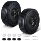 FEILOONG 4.10/3.50-4 Flat Free Tire, 10 Inch Solid Tires and Wheels Replacement with 5/8'' Bearings, 2.2" Offset Hub for Hand Truck, Dolly, Wheelbarrow, Includes Adapter Kit (2 PACK)