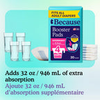 Because Overnight Incontinence Booster Pads for Men and Women, Adds 4 Cups Extra Absorbency to Adult Diapers, Super Soft, Adhesive Strip Backing, Unisex, 20 Count