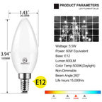 Energetic E12 LED Candelabra Light Bulbs 5.5W (60 Watt Equivalent), 5000K Daylight, 600LM Chandelier Light Bulbs, B11 Candle Bulbs for Ceiling Fan, CA 80 Recessed Can Light, Non-Dimmable, Pack of 12